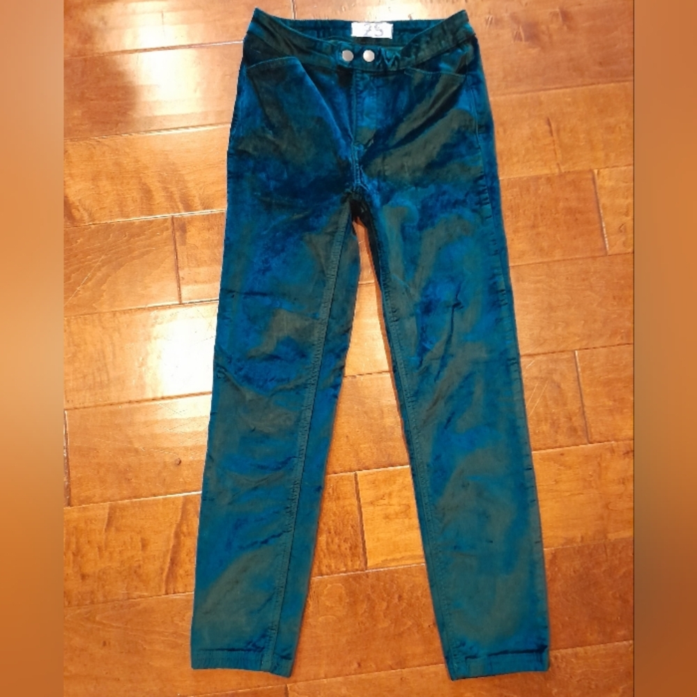 We The Free Gem Teal Velvet Velour High-waisted Skinny Jeans